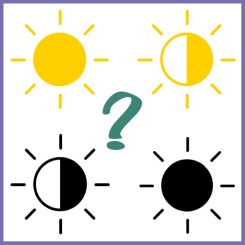 Image of 4 sun requirement icons for posting with full sun vs part sun blog post